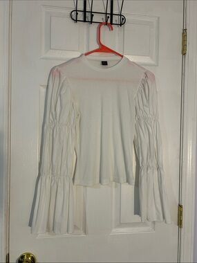 Women's White Long Bell Sleeve Top- XS